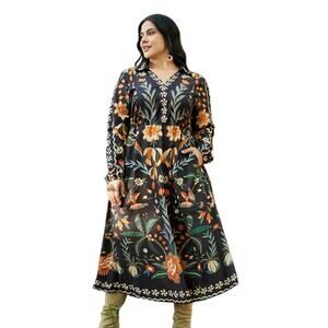BloomChic Black Floral Long Sleeve Maxi Dress 22-24 Tiered Boho Rio Lightweight